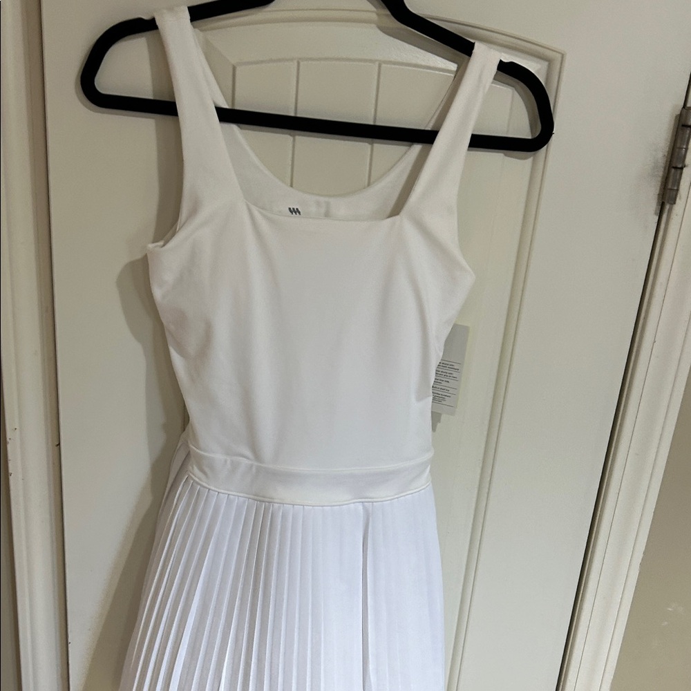 White Pleated Tank Top Skort Bodysuit - Picture 2 of 8